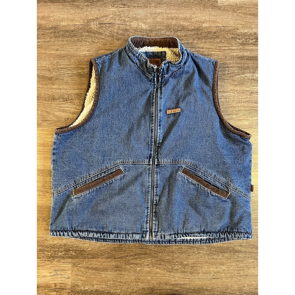 Vintage Wrangler Hero Vest Men's 2X-Large Denim Sherpa Lined Corduroy Collar G15